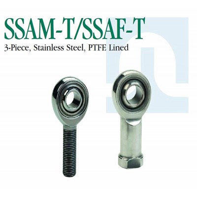 SSAM - T / SSAF - T Heavy Duty Rod Ends / 3 - Piece , Stainless Steel , PTFE Lined